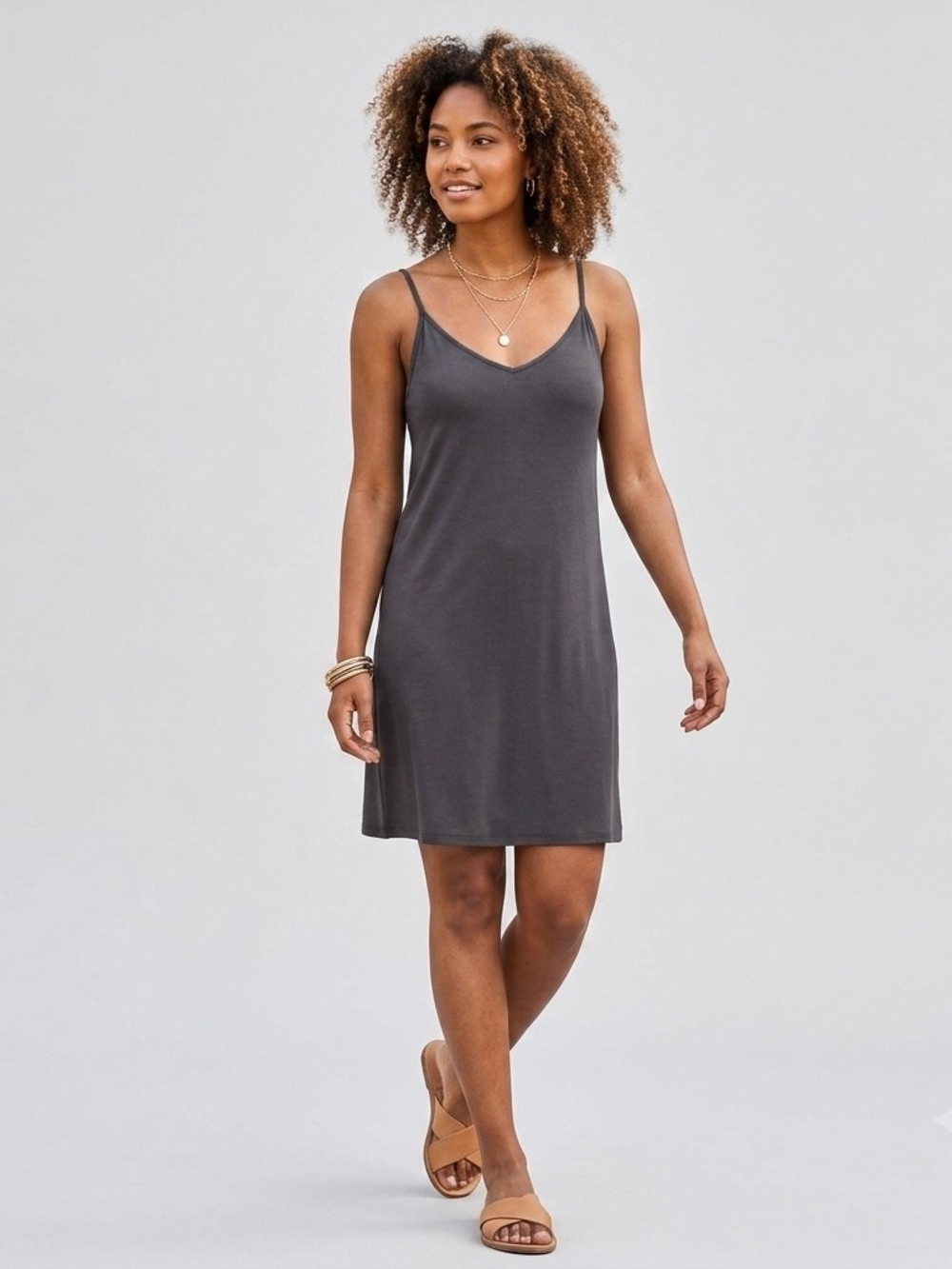 Eileen Fisher 100% Silk Knit Cami Cami slip Dress Large L Gray NWOT